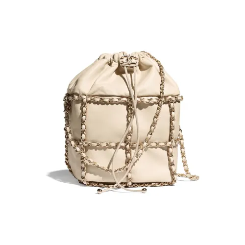 CHANEL Шнурок сумка-ведро из овечьей кожи портативная сумка через плечо женская бежевая