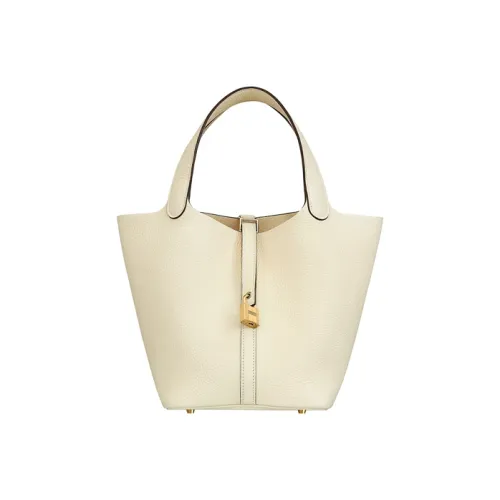 HERMES Picotin Lock Clemence Bullock Кожа Корзина Сумка Ведрообразная Сумка Сумка 22 Женская I2 Nata Кремово-белый