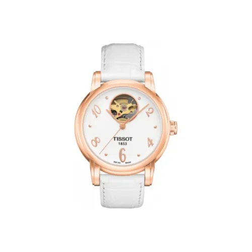 TISSOT Xinyuan Series Автоматический Механический Механизм Женские Часы 35 мм Белый Циферблат Корпус из Нержавеющей Стали Кожаный Ремешок