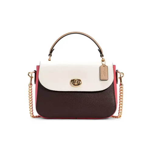 COACH Marlie Кожа Сумка с цепочкой Сумка Сумка через плечо Сумка через плечо Средний Женская Белая Коричневая Розовая Многоцветная
