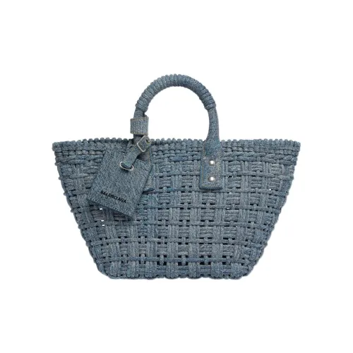 Balenciaga Washed Frayed Denim Плечевой ремень Одно плечо Корзинка-сумка Сумка Экстра Маленькая Женская Синяя