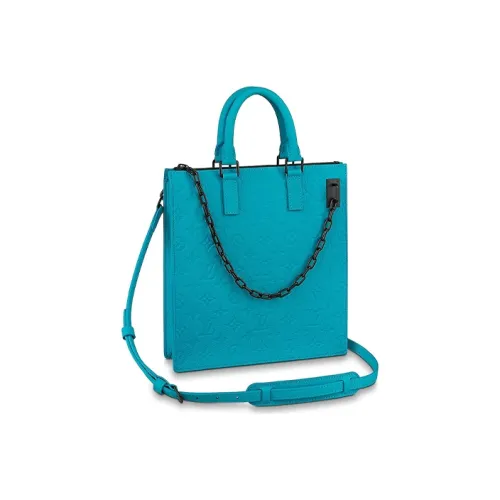 LOUIS VUITTON Sac Plat Коровья кожа Сумка с боковинами-гармошками Курьерская сумка Сумка через плечо Женская Циановый Бирюзовый