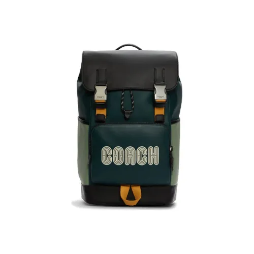 COACH Track Телячья кожа Рюкзак Большой Мужской Черный и Зеленый