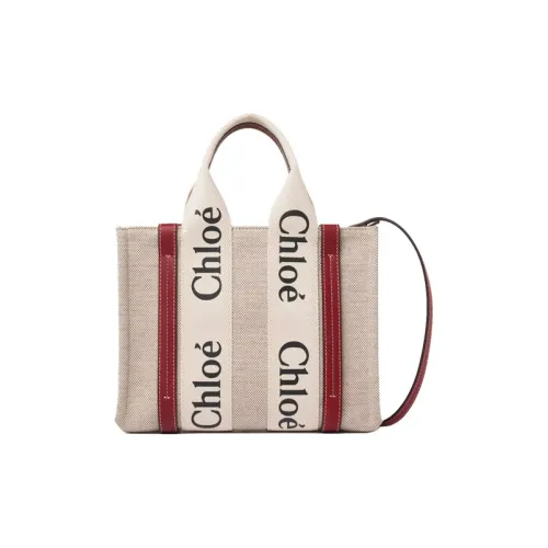 Chloe Woody Коровья кожа Тоут Сумка Сумка для покупок Сумка на плечо Сумка Маленькая Женская Бежевая Дымчато-красная