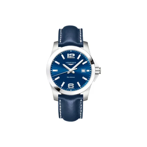 LONGINES Comcast Collection Кварцевый механизм Мужские часы Часы 41 мм Синий циферблат Корпус из нержавеющей стали Кожаный ремешок