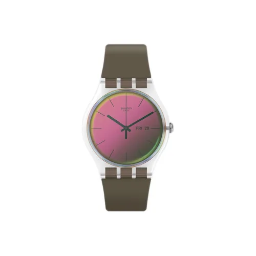 SWATCH Original Collection Кварцевый механизм Унисекс Часы 41 мм Розовый циферблат Часы Пластиковый корпус Часы Силиконовый ремешок