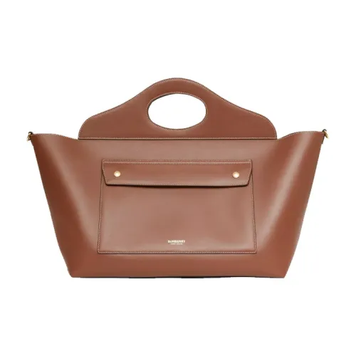 Burberry Pocket Bag Leather Tote Bag Shopping Bag Medium Women's Tan