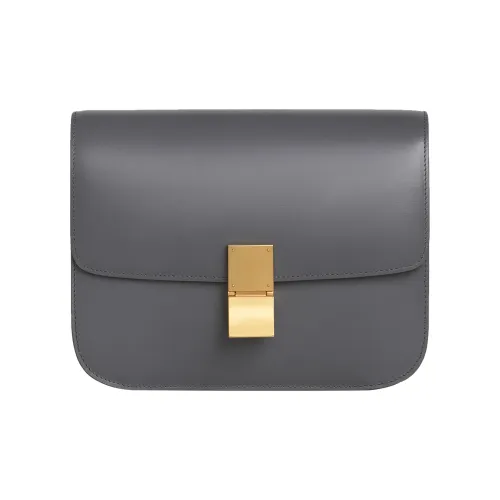 CELINE Классический Bo Полированная Коровья Кожа Квадратная Сумка Сумка через плечо Средняя Женская Темно-Серый