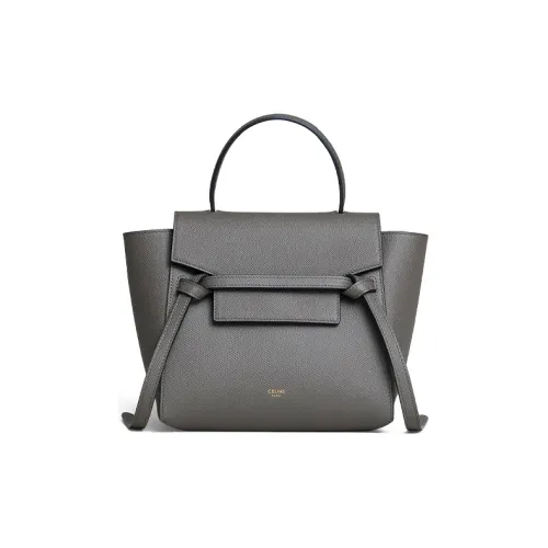 CELINE Ремень Grained Телячья кожа Сумка сома Сумка через плечо Женские Серый