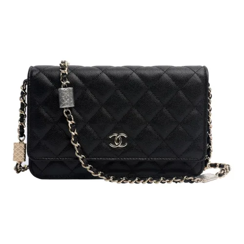 CHANEL Тисненая крупнозернистая текстура коровьей кожи WOC Кошелек на цепочке Сумка через плечо Мини Женская Черная