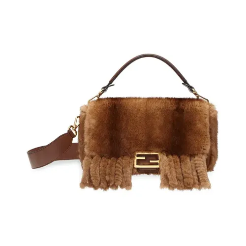 FENDI Baguette Норковый мех с Овечья шкура Багетная сумка Сумка Сумка через плечо Сумка через плечо Средний Женские Коричневый