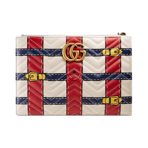 GUCCI GG Marmont Стеганый кожаный клатч Женская Белый Синий Красный