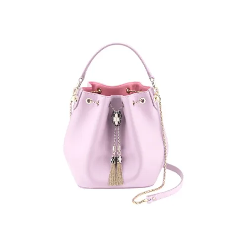 BVLGARI Serpenti Forever Телячья кожа Ведрообразная сумка Сумка на одно плечо Женская Розовая