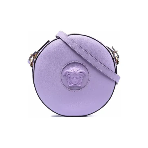VERSACE La Medusa Телячья кожа Круглая Camera Сумка Сумка Сумка через плечо Женская Фиолетовая