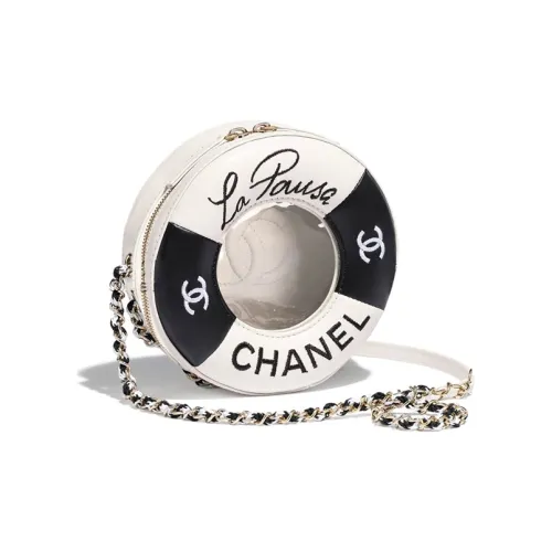 CHANEL Sheepskin Круглая Сумка Сумка через плечо Женская Черная Белая