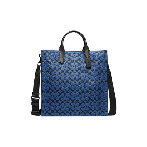 COACH Коровья кожа Тоут Сумка Сумка для покупок Сумка через плечо Сумка Большая Мужская Синяя