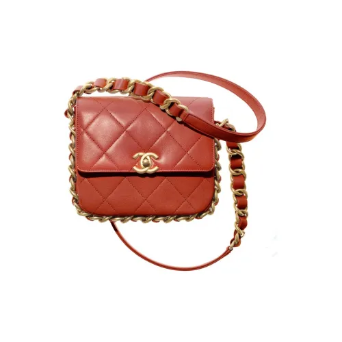 CHANEL 21K Winter Телячья кожа Сумка через плечо Маленькая Женская Красная