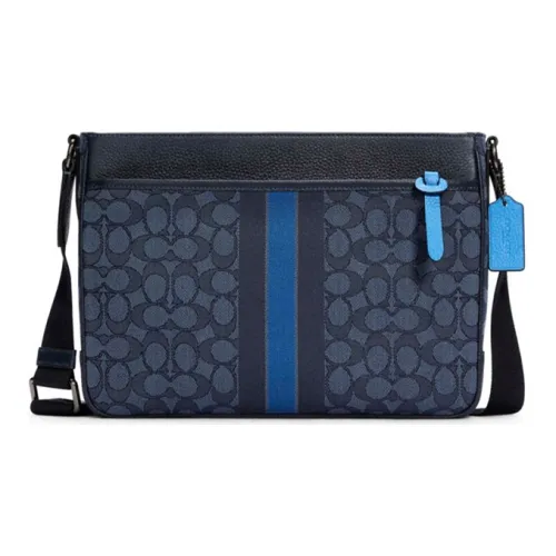 COACH Thompson Коровья кожа Ткань Доска для ноутбука Сумка через плечо Большая Мужская Темно-синий