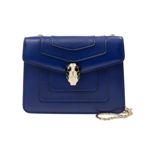 BVLGARI Serpenti Forever Телячья кожа Сумка через плечо Мини Женская Синяя