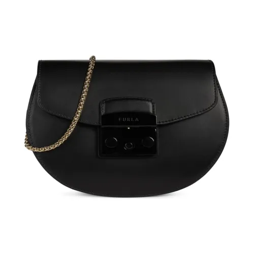 Furla Metropolis Collection Коровья кожа Седло Сумка Сумка через плечо Мини Женская Черная