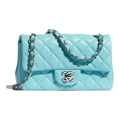 CHANEL Classic Flap CF Lambskin Metal Crossbody Bag Mini Women's Fluorescent Blue CHANEL Classic Flap CF Овечья кожа и металл через плечо сумка мини женская флуоресцентный синий
