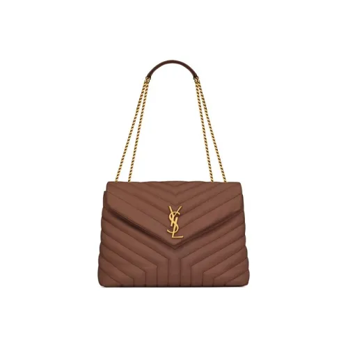 SAINT LAURENT LOULOU Кожаная сумка с цепочкой сумка через плечо сумка среднего размера женская коричневая красная