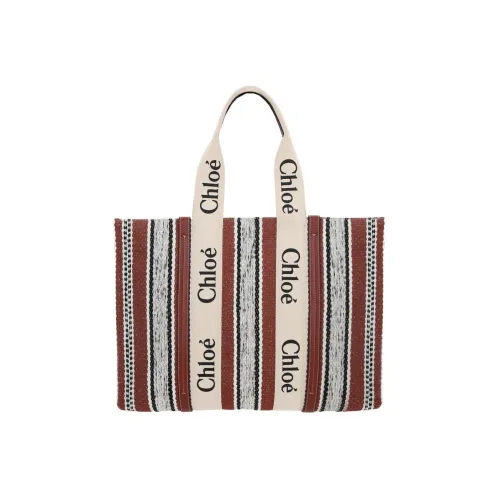 Chloe Woody Linen Calfskin Tote Bag Shopping Bag Tote Unisex Brown