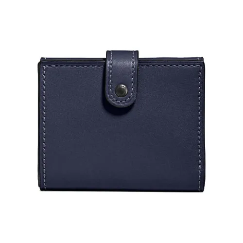 COACH Трехсекционный кошелек из коровьей кожи Унисекс Морской синий