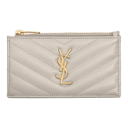 SAINT LAURENT Монограмма Коровья кожа Кожаный кошелек с переплетением Кошелек для монет Женская сумка для карт Винтажный белый