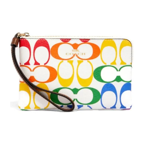 COACH Corner Zip Холщовая кожа Клатч Запястье Сумка Маленький Женский Многоцветный