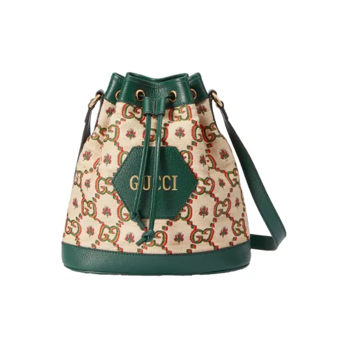 GUCCI Ophidia Жаккардовая ткань Кожа Обметка Ведрообразная сумка Сумка через плечо Мини Унисекс Бежевый зеленый