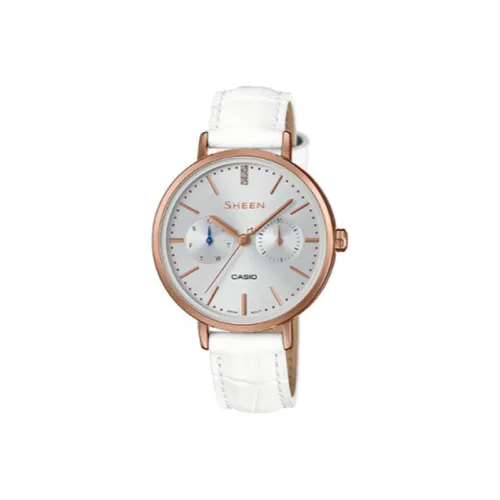 CASIO SHEEN Collection Кварцевый механизм ремень из натуральной кожи женские часы серебристый циферблат