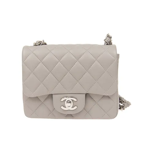 CHANEL Classic Flap CF Полированная кожа ягненка Сумка с клапаном Сумка через плечо Сумка на цепочке Женская Серый