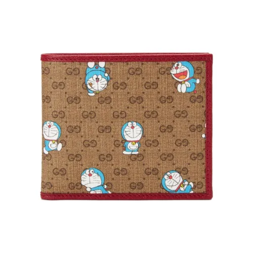 GUCCI Doraemon Collaboration Холст с кожей Кошелек Унисекс Эбеновый Красный