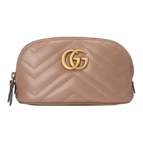 GUCCI GG Marmont Quilted Кожа Косметичка Сумка для туалетных принадлежностей Средняя Женская Нюдово-розовая