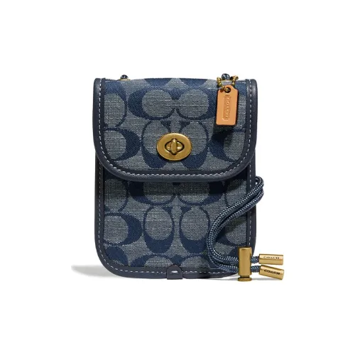 COACH Turnlock Чехол для телефона из льна и дубленой кожи сумка через плечо мини женский темно-синий деним