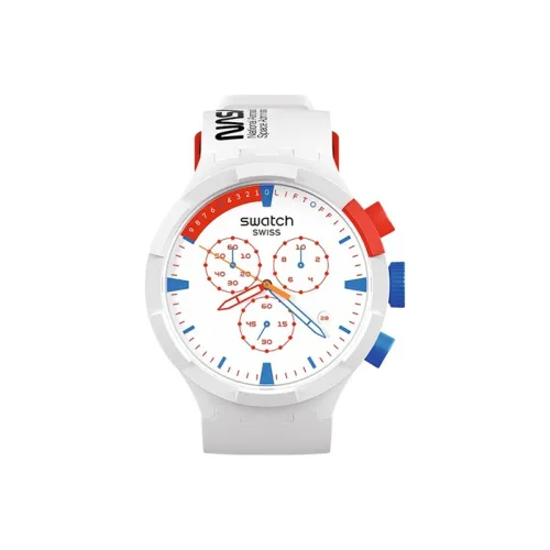 SWATCH NASA Aviation Collection Кварцевый механизм Унисекс Часы 47 мм Белый циферблат Биокерамика Корпус Часы Силиконовый ремешок