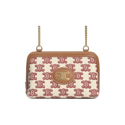 CELINE Triomphe Вышивка Текстиль Коровья кожа Обметка Сумка с цепочкой Сумка через плечо Женская RED FOX