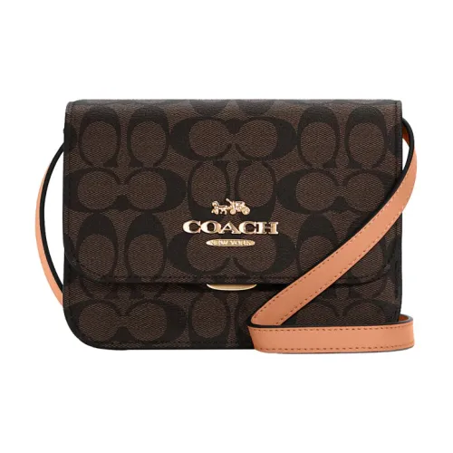 COACH Brynn Холщовая кожа Сумка через плечо Маленькая Женская Темно-коричневый и Перламутрово-розовый Ремень