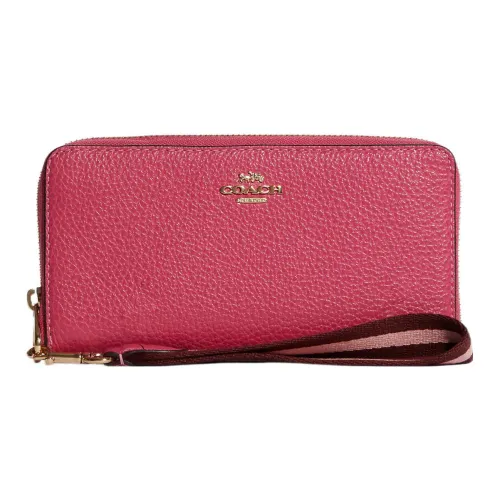 COACH Zip Around Кожаный Клатч Кошелек Маленький Женский Розовый