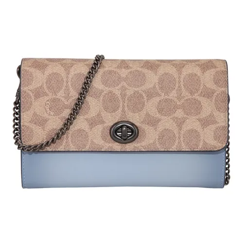 COACH Marlow Покрытый холст Телячья кожа Сумка через плечо Маленький Женский Хаки-синий