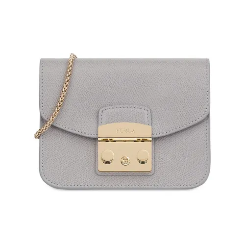 Furla Metropolis Collection Коровья кожа Маленькая квадратная сумка Сумка через плечо Мини Женская Серый