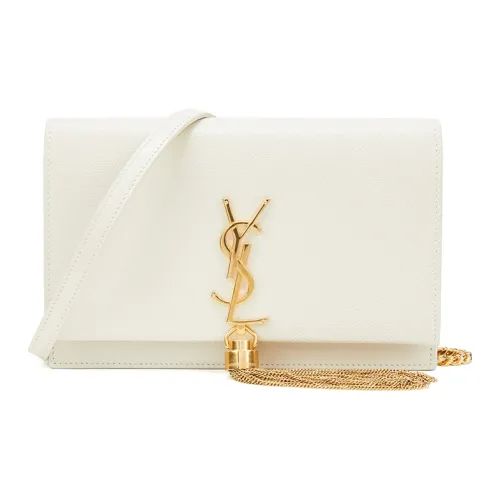 SAINT LAURENT Рельефная тисненая кожа бахрома сумка плечо женская белая