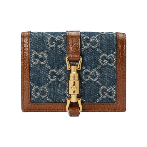 GUCCI Jackie 1961 Холст и Кожа Клатч Кошелек Держатель для Карт Маленький Женский Синий Коричневый Многоцветный