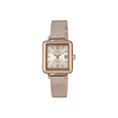 CASIO SHEEN Collection Small Block Солнечный Кварцевый механизм Металлический ремешок Часы Женские Золотистый циферблат