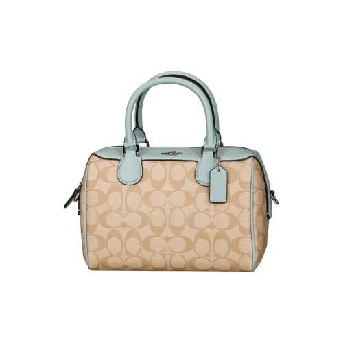 COACH Кожа Бостон Сумка Переносная Сумка через плечо Маленькая Женская Мятно-Зеленая и Хаки с Монограммой