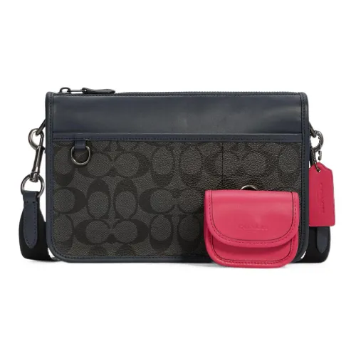COACH Heritage Canvas и кожа Сумка через плечо Сумка на плечо Мужская Черный и Розово-красный