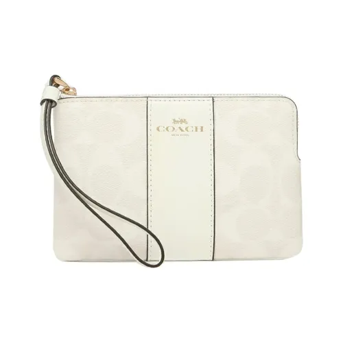 COACH Corner Zip Холст и Кожа Запястье Сумка Маленькая Сумочка Клатч Маленькая Женская Белая Монограмма