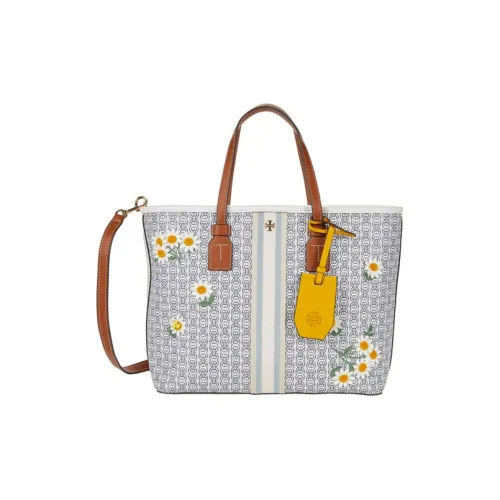 TORY BURCH Сумка Tote из холста одно плечо маленькая женская серая и белая