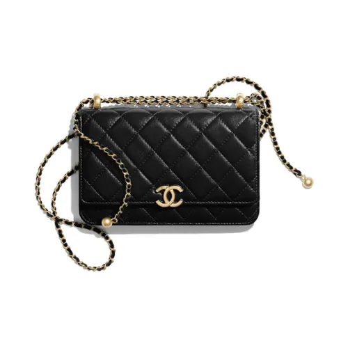 CHANEL WOC Кошелек на цепочке из телячьей кожи кошелек для монет сумка через плечо женский черный